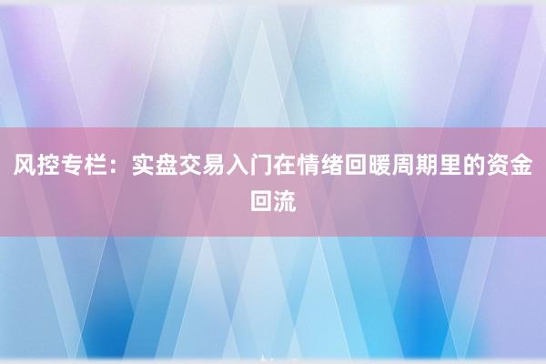 风控专栏：实盘交易入门在情绪回暖周期里的资金回流