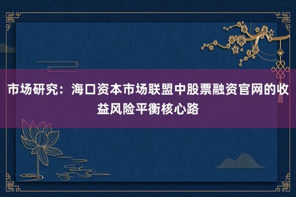 市场研究：海口资本市场联盟中股票融资官网的收益风险平衡核心路