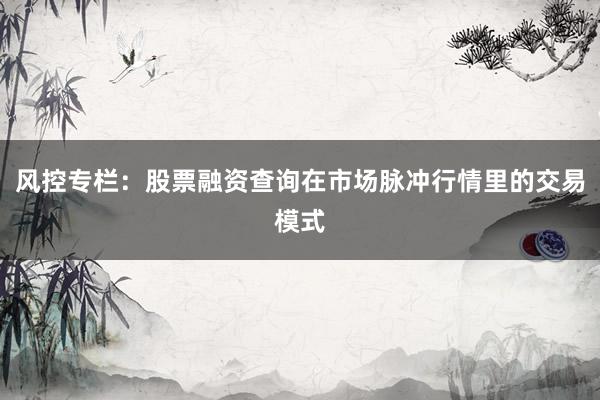 风控专栏：股票融资查询在市场脉冲行情里的交易模式