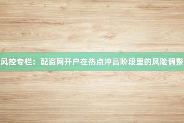 风控专栏：配资网开户在热点冲高阶段里的风险调整