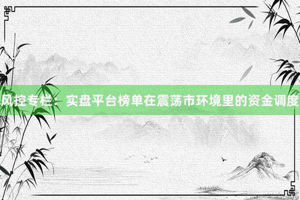 风控专栏：实盘平台榜单在震荡市环境里的资金调度