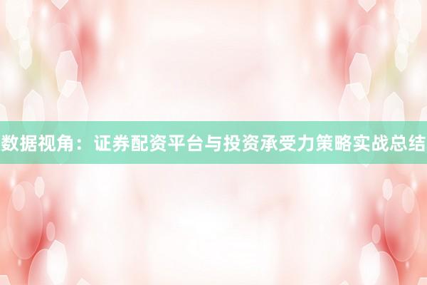 数据视角：证券配资平台与投资承受力策略实战总结