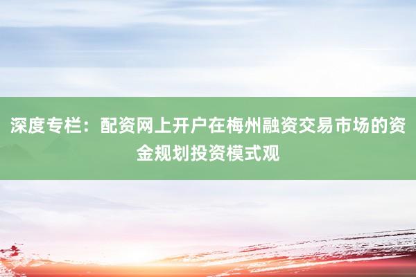 深度专栏：配资网上开户在梅州融资交易市场的资金规划投资模式观