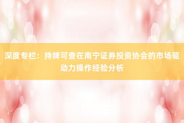 深度专栏：持牌可查在南宁证券投资协会的市场驱动力操作经验分析