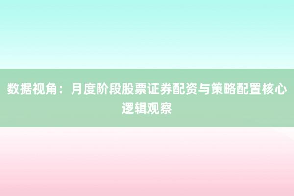数据视角：月度阶段股票证券配资与策略配置核心逻辑观察