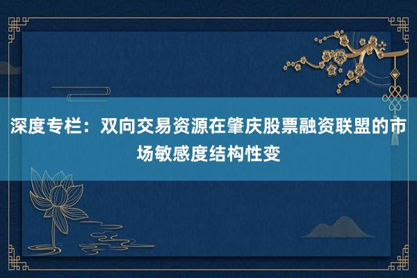 深度专栏：双向交易资源在肇庆股票融资联盟的市场敏感度结构性变