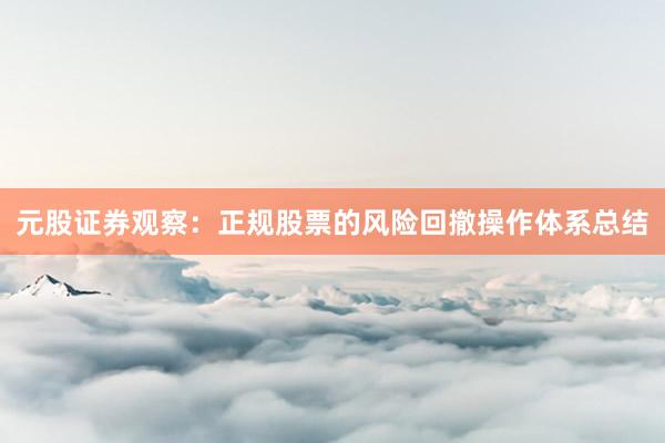 元股证券观察：正规股票的风险回撤操作体系总结