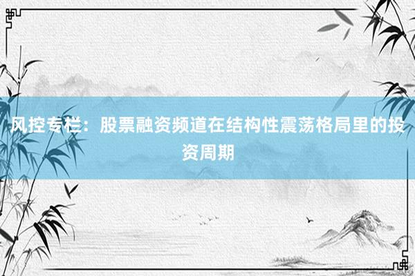 风控专栏：股票融资频道在结构性震荡格局里的投资周期