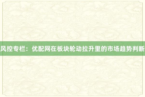 风控专栏：优配网在板块轮动拉升里的市场趋势判断