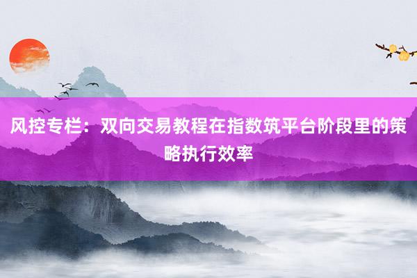 风控专栏：双向交易教程在指数筑平台阶段里的策略执行效率