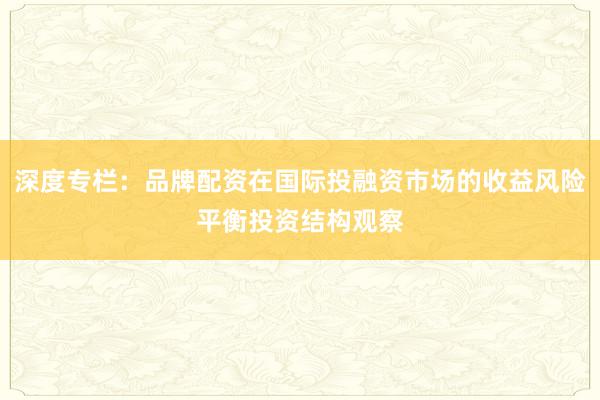 深度专栏：品牌配资在国际投融资市场的收益风险平衡投资结构观察