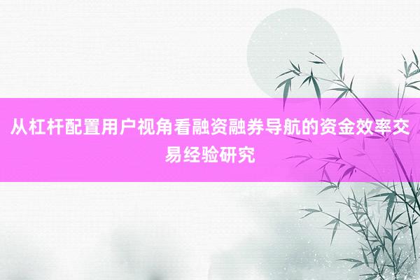 从杠杆配置用户视角看融资融券导航的资金效率交易经验研究
