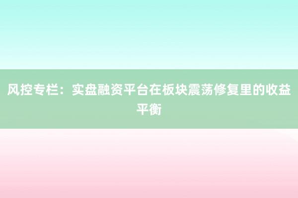 风控专栏：实盘融资平台在板块震荡修复里的收益平衡