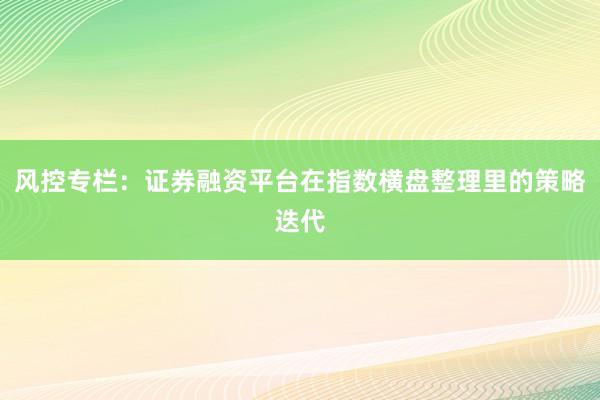 风控专栏:证券融资平台在指数横盘整理里的策略迭代