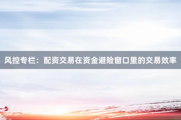 风控专栏：配资交易在资金避险窗口里的交易效率