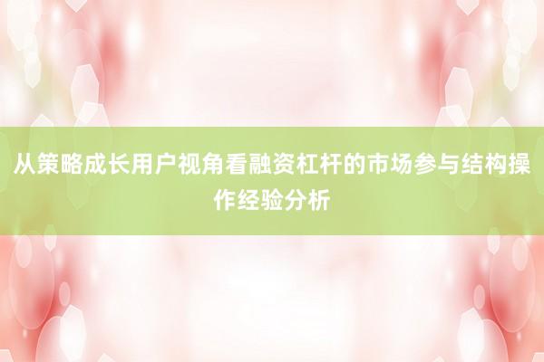 从策略成长用户视角看融资杠杆的市场参与结构操作经验分析
