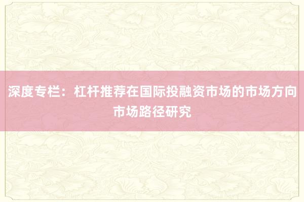 深度专栏：杠杆推荐在国际投融资市场的市场方向市场路径研究