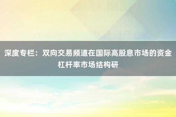 深度专栏：双向交易频道在国际高股息市场的资金杠杆率市场结构研