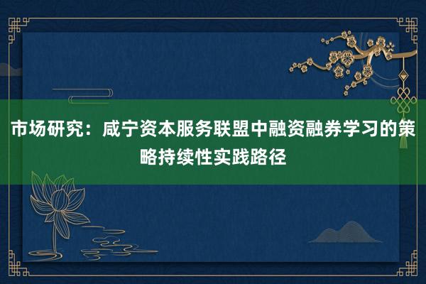 市场研究：咸宁资本服务联盟中融资融券学习的策略持续性实践路径