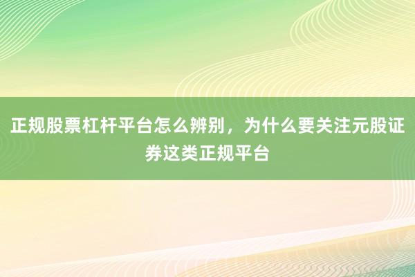 正规股票杠杆平台怎么辨别，为什么要关注元股证券这类正规平台