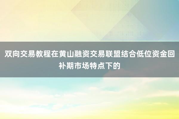 双向交易教程在黄山融资交易联盟结合低位资金回补期市场特点下的