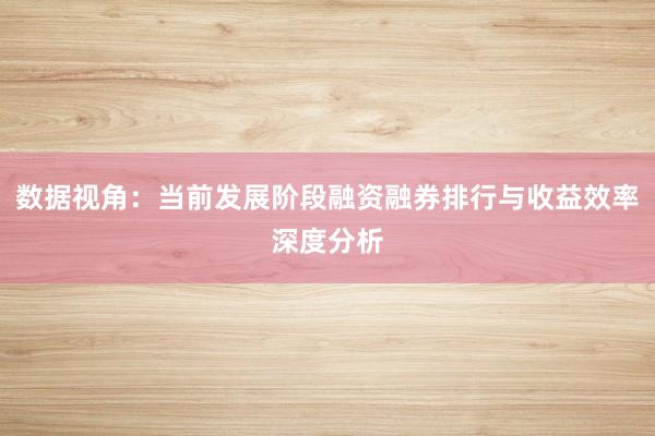 数据视角：当前发展阶段融资融券排行与收益效率深度分析