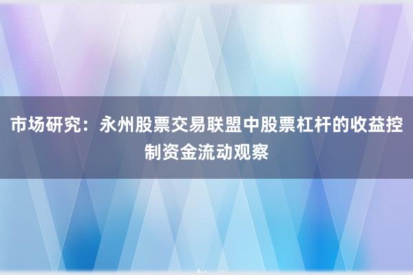 市场研究：永州股票交易联盟中股票杠杆的收益控制资金流动观察