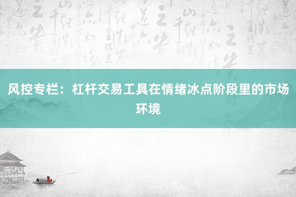 风控专栏：杠杆交易工具在情绪冰点阶段里的市场环境