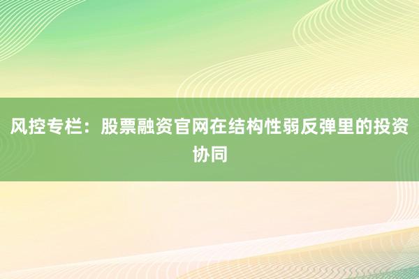 风控专栏：股票融资官网在结构性弱反弹里的投资协同