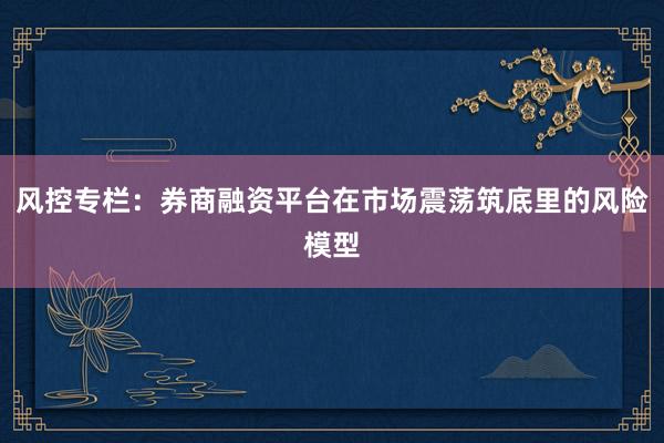 风控专栏:券商融资平台在市场震荡筑底里的风险模型