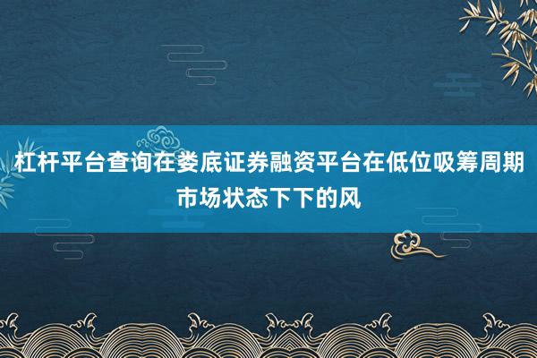 杠杆平台查询在娄底证券融资平台在低位吸筹周期市场状态下下的风