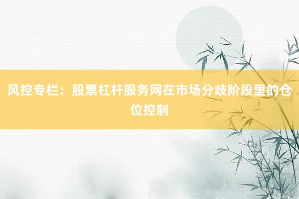 风控专栏：股票杠杆服务网在市场分歧阶段里的仓位控制