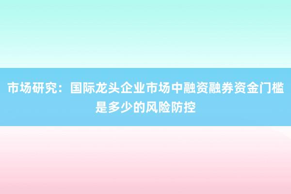 市场研究：国际龙头企业市场中融资融券资金门槛是多少的风险防控