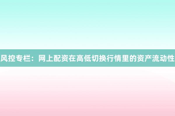 风控专栏:网上配资在高低切换行情里的资产流动性