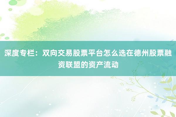 深度专栏：双向交易股票平台怎么选在德州股票融资联盟的资产流动