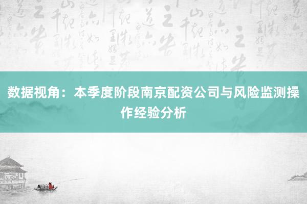 数据视角：本季度阶段南京配资公司与风险监测操作经验分析