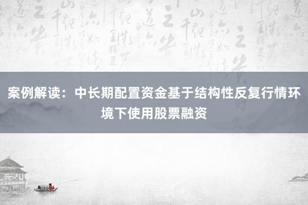 案例解读：中长期配置资金基于结构性反复行情环境下使用股票融资