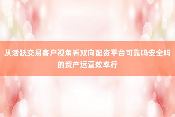 从活跃交易客户视角看双向配资平台可靠吗安全吗的资产运营效率行