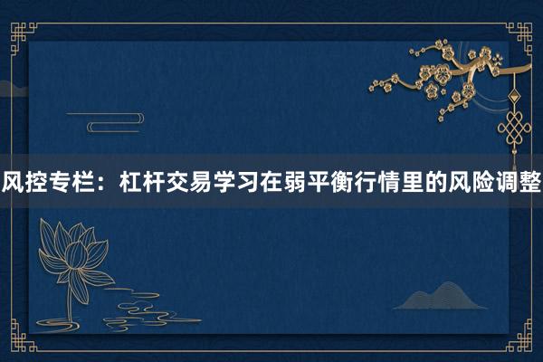 风控专栏：杠杆交易学习在弱平衡行情里的风险调整
