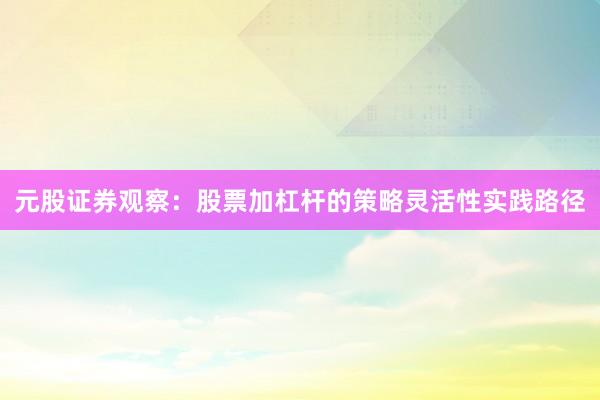 元股证券观察：股票加杠杆的策略灵活性实践路径