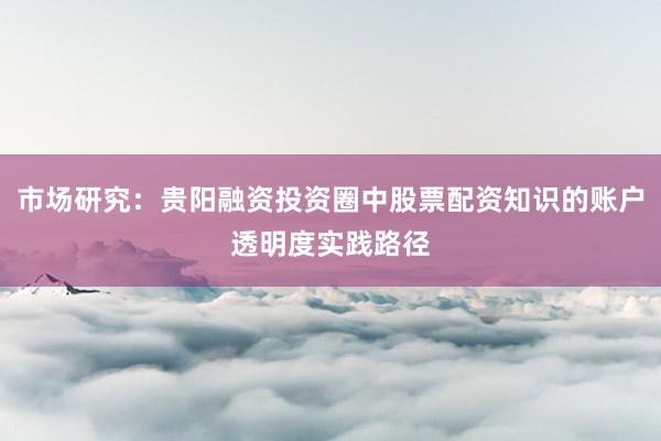 市场研究：贵阳融资投资圈中股票配资知识的账户透明度实践路径
