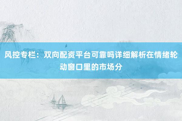 风控专栏：双向配资平台可靠吗详细解析在情绪轮动窗口里的市场分
