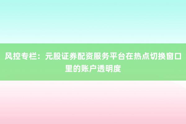 风控专栏：元股证券配资服务平台在热点切换窗口里的账户透明度