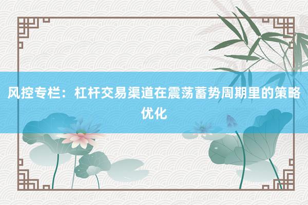 风控专栏：杠杆交易渠道在震荡蓄势周期里的策略优化