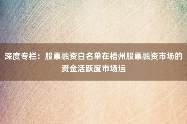 深度专栏：股票融资白名单在梧州股票融资市场的资金活跃度市场运