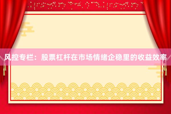 风控专栏：股票杠杆在市场情绪企稳里的收益效率
