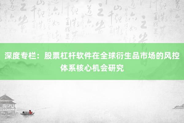 深度专栏：股票杠杆软件在全球衍生品市场的风控体系核心机会研究