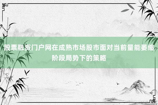 股票融资门户网在成熟市场股市面对当前量能萎缩阶段局势下的策略