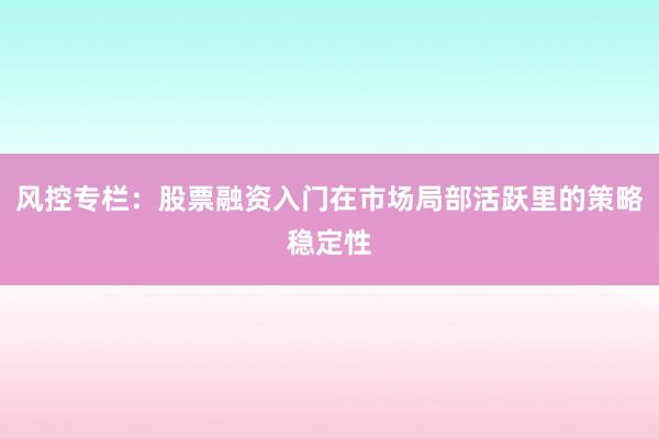 风控专栏：股票融资入门在市场局部活跃里的策略稳定性