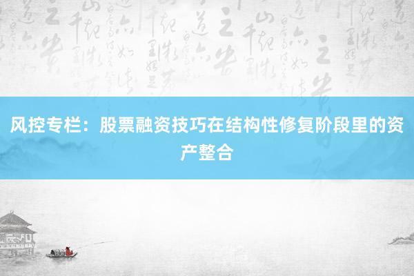 风控专栏：股票融资技巧在结构性修复阶段里的资产整合